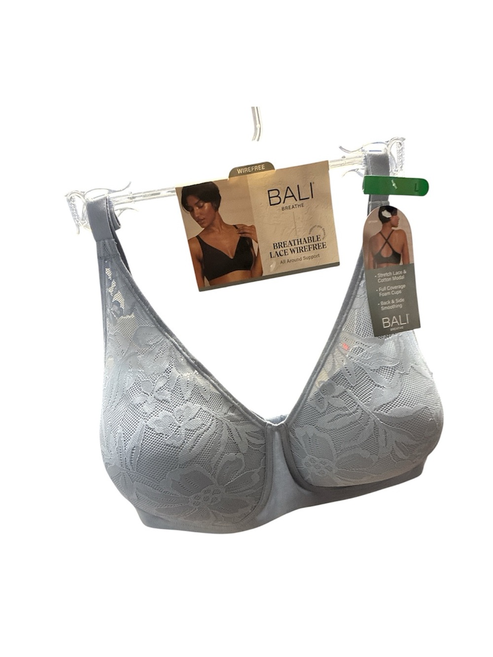Bali Breathe Women's Wirefree Lace Bra in Light blue size Large new
